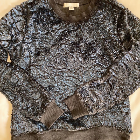 Fourteenth Place Nordstrom Blue Iridescent Faux Fur Sweatshirt - Picture 1 of 5